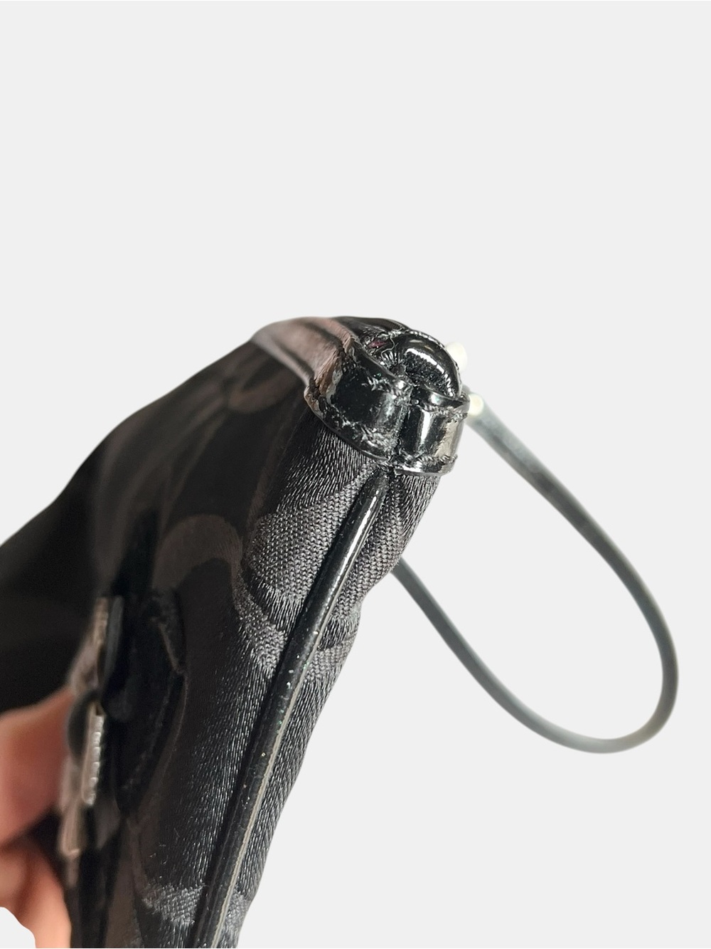 Coach Black Signature Wristlet with 3D Black and Silver Flower Appliqué Y2K - Picture 7 of 13